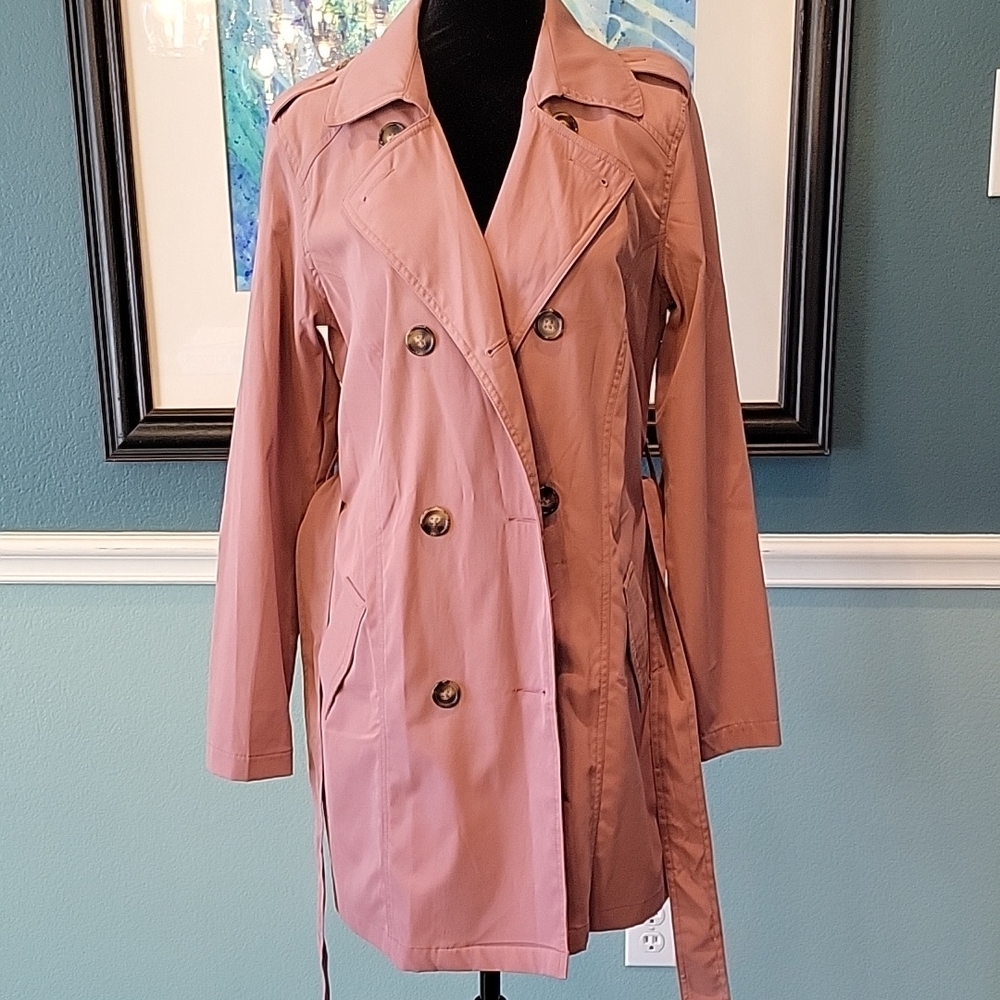 Maurices knee-length trench coat, dusty rose, size M